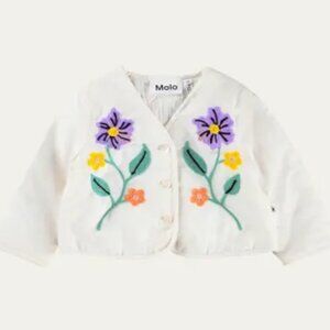 Molo Girl's Happy Floral Embroidered Cotton Cardigan Color  : Meadow Flow